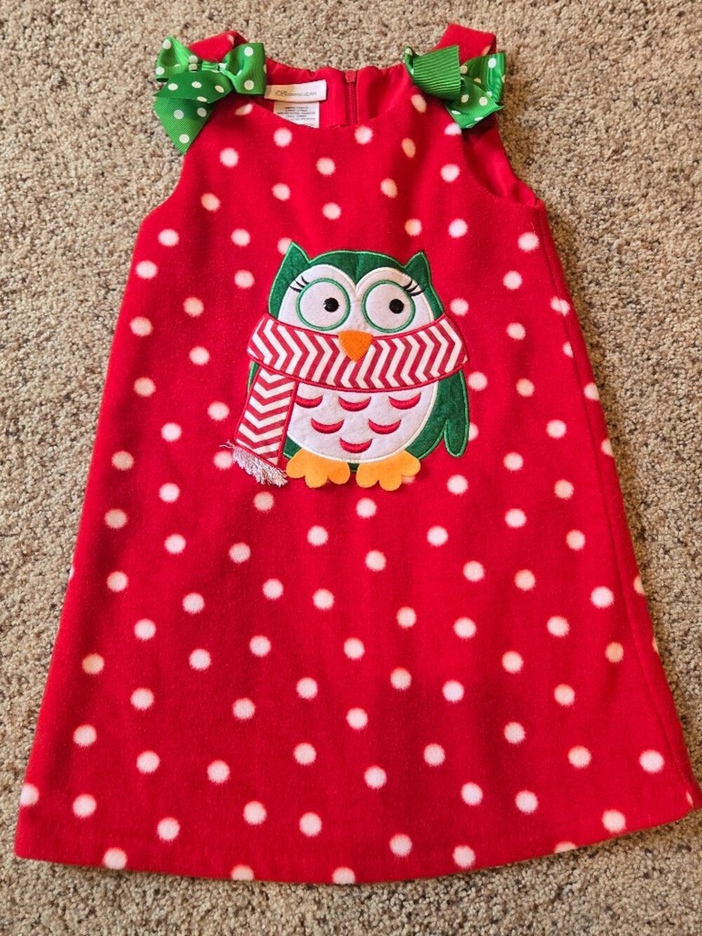 Bonnie Jean A Line Jumper Dress Polka Dot Red Hoot Owl Christmas Holiday